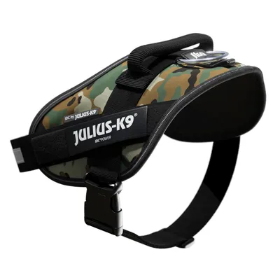 Julius-K9 IDC Power pettorina per cani con design mimetico, cinghie regolabili e fibbia robusta.