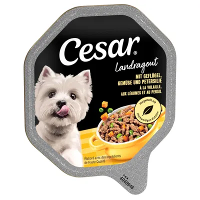 Økonomipakke: 56 x 150 g Cesar alubakker - Landragout Fjerkræ, Grøntsager & Persille i sauce Økonomipakke: 56 x 150 g Cesar alubakker - Landragout Fjerkræ, Grøntsager & Persille i sauce