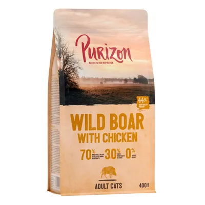Purizon Wild Boar with Chicken, 70% wild zwijn en kip, 30% fruit, groenten en kruiden, 0% granen, voor volwassen katten, 400g, 44% hoogwaardige eiwitten. Purizon Wild Boar with Chicken, 70% wild zwijn en kip, 30% fruit, groenten en kruiden, 0% granen, voor volwassen katten, 400g, 44% hoogwaardige eiwitten.