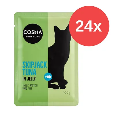 Cosma Pure Love Skipjack Tuna en gelatina, proteína única, pescado puro, 100g, pack de 24.