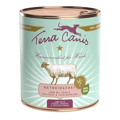 Lot Terra Canis sans céréales 18 x 800 g pour chien - agneau, potiron, panais, passiflore