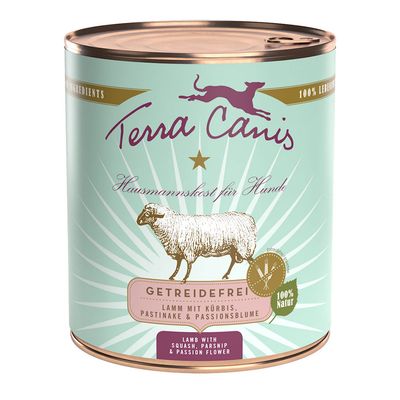 Lot Terra Canis sans céréales 18 x 800 g pour chien agneau, potiron, panais, passiflore