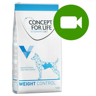 Przycisk odtwarzania wideo. Kliknij tutaj, aby obejrzeć film dotyczący Concept for Life Veterinary Diet Weight Control 12 kg.