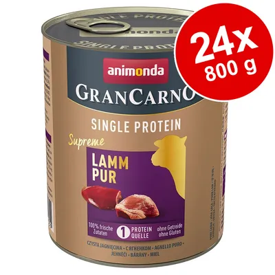 animonda GranCarno Single Protein Supreme Lamm Pur, 24 x 800 g. Tekstit: 100 % frische Zutaten, 1 Proteinquelle, ohne Getreide ohne Gluten. animonda GranCarno Single Protein Supreme Lamm Pur, 24 x 800 g. Tekstit: 100 % frische Zutaten, 1 Proteinquelle, ohne Getreide ohne Gluten.