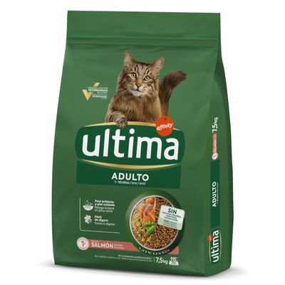 Ultima Adulto cat food, 2.5 kg, with salmon. Developed by veterinarians. Promotes shiny coat and healthy skin, easily digestible.
