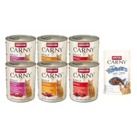 animonda Carny Adult + 50 g Meat Yummies Huhn & Lachs gratis! - 6 x 800 g Mixpaket Rind (3 Sorten)