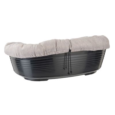 Pat din plastic negru cu husă detașabilă din material textil gri deschis și șnur pentru fixare.