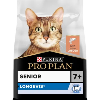 PURINA PRO PLAN SENIOR 7+ Longevis, No1 složení lososa, balení s obrázkem kočky