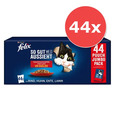 Felix "So gut wie es aussieht" Pouches 44 x 85 g - Huhn, Rind, Thunfisch, Lachs