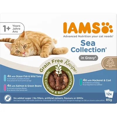 IAMS Advanced Nutrition Grain Free, 12 x 85 g - 9 + 3 zadarmo - Grain Free Land Collection v omáčke 12 × 85 g