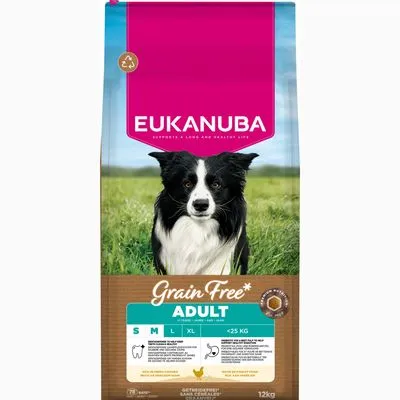 Eukanuba Grain Free Adult Small / Medium Breed Kip Hondenvoer Eukanuba Grain Free Adult Small / Medium Breed Kip Hondenvoer