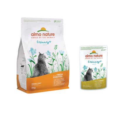 Almo Nature Urinary Help Trockenfutter für erwachsene Katzen, mit frischem Huhn, 2kg Packung.