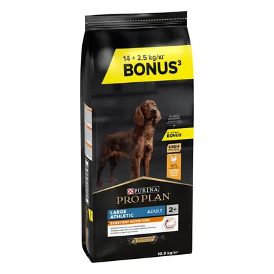 Purina Pro Plan Large Athletic Adult 2+, 16,5 kg. Bónusz: 14 + 2,5 kg ingyen. Magas fehérjetartalom, Nr. 1 csirke, mesterséges színezék nélkül, mindennapi táplálás nagy, atletikus kutyáknak. Purina Pro Plan Large Athletic Adult 2+, 16,5 kg. Bónusz: 14 + 2,5 kg ingyen. Magas fehérjetartalom, Nr. 1 csirke, mesterséges színezék nélkül, mindennapi táplálás nagy, atletikus kutyáknak.
