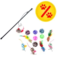 Sparset! Bälle & Mäuse, 12 Stück + Spielangel Soundmaus Katzenspielzeug - Set: 12 Stück Bällen & Mäusen + Spielangel Soundmaus