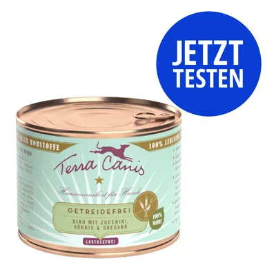 Terra Canis Hundefutter, getreidefrei, Rind mit Zucchini, Kürbis & Oregano, laktosefrei, 100% Natur. Jetzt testen.