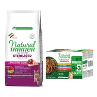 Prix avantageux ! Natural Trainer Adult 10 kg + Lanières en sauce12 x 85 g - Sterilised Jambon cru + lot mixte Sterilised (4 variétés)