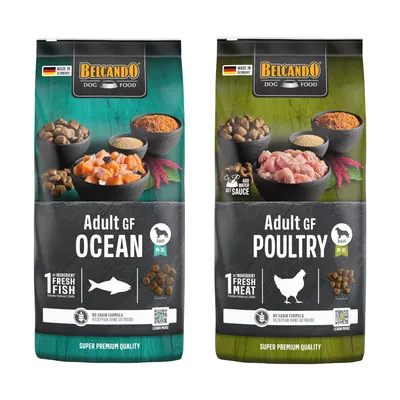 Lot Belcando 2 x 12,5/15 kg pour chien - lot mixte : Adult Grain-Free Poultry + Adult Grain-Free Ocean (2 x 12,5 kg) Lot Belcando 2 x 12,5/15 kg pour chien - lot mixte : Adult Grain-Free Poultry + Adult Grain-Free Ocean (2 x 12,5 kg)