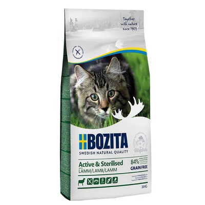 Bozita Active & Sterilised Katzenfutter mit Lamm, 84% tierisches Protein, Grain Free, 10kg. Schwedische Qualität seit 1903.