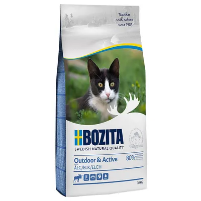 Bozita Outdoor & Active Katzenfutter mit Elch, 80% tierisches Protein, 10kg. Swedish Natural Quality. Together with nature since 1903.