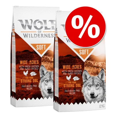 Wolf of Wilderness Soft Wide Acres mit frischem Huhn und Süßkartoffel, 100% getreidefreie Rezeptur, 12 kg Beutel, Prozentzeichen für Angebot