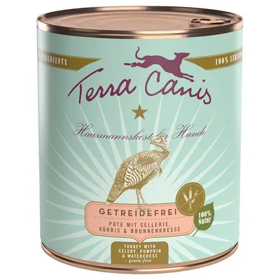 Terra Canis Hausmannskost für Hunde, getreidefri. Pute mit sellerie, kürbis & brunnenkresse. 100 % natur. Turkey with celery, pumpkin & watercress grain-free.