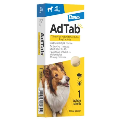 AdTab™ tabletki do rozgryzania i żucia przeciw pchłom i kleszczom dla psów - 1szt., 900 mg, dla psów o wadze 22 - 45 kg