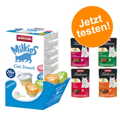 Animonda Milkies Cat Snack Vorteilsbox mit 20 Snacks. Mit Zink, Taurin, Vitaminen D+E und Malz. Animonda Feinstes Nassfutter für Katzen in vier Sorten. Jetzt testen!