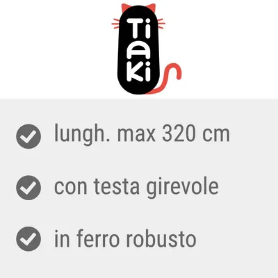Tiaki. lung. max 320 cm, con testa girevole, in ferro robusto