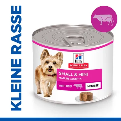 Hill's Science Plan Small & Mini Mature Adult 7+ mit Rind, Mousse. Nassfutter für kleine Rassen. Hill's Science Plan Small & Mini Mature Adult 7+ mit Rind, Mousse. Nassfutter für kleine Rassen.