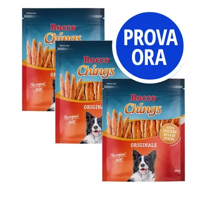 Provalo! Set misto Rocco Chings - 850 g Strisce di petto di pollo, Strisce d'anatra, Coniglio, Manzo 