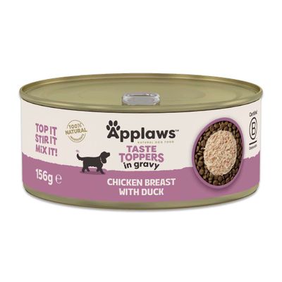 Applaws Taste Toppers i sovs, kyllingebryst med and, 156 g. 100% naturlig. Top det, rør det, bland det. Certificeret B Corporation.