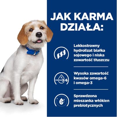 JAK KARMA DZIAŁA: Lekkostrawny hydrolizat białka sojowego i niska zawartość tłuszczu, wysoka zawartość kwasów omega-6 i omega-3, sprawdzona mieszanka włókien prebiotycznych