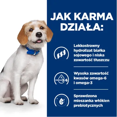 JAK KARMA DZIAŁA: Lekkostrawny hydrolizat białka sojowego i niska zawartość tłuszczu, wysoka zawartość kwasów omega-6 i omega-3, sprawdzona mieszanka włókien prebiotycznych