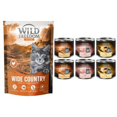 Wild Freedom pack nutrición mixta: pienso 400 g + latas 6 x 200 g Kitten Wide Country con ave + latas Kitten en pack mixto