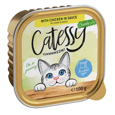 Catessy vådfoder med kylling i sauce, bidder i sovs, uden tilsat sukker, 100g bakke.