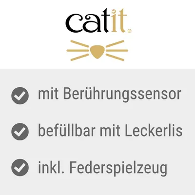 Catit. Mit Berührungssensor, befüllbar mit Leckerlis, inkl. Federspielzeug.