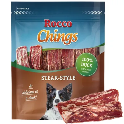 Rocco Chings Steak Style Anatra Snack cane - Set risparmio: 4 x 200 g
