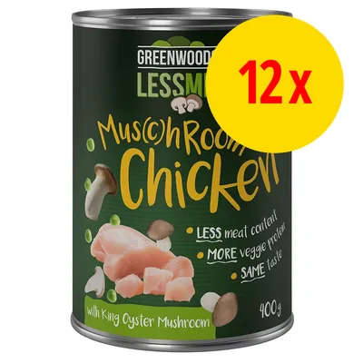 Greenwoods LessMeat Mus(c)hRoom Chicken med King Oyster Mushroom, 400 g. LESS meat content, MORE veggie protein, SAME taste. Pakke med 12 stk.