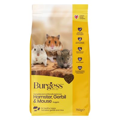 Burgess Hamster, Gerbil & Mouse Nuggets, 750g. With linseed, vitamins and minerals, free from artificial additives. For hamsters, gerbils and mice.