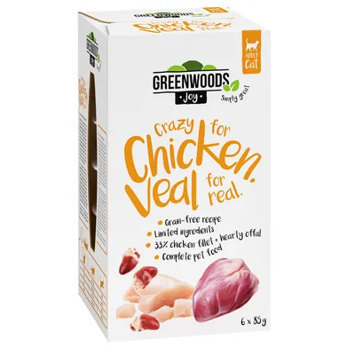 Lot Greenwoods Joy 48 x 85 g pour chat - filet de poulet, veau