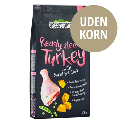 GREENWOODS Ready, steady Turkey with Sweet Potatoes, UDEN KORN, 12 kg. Grain-free recipe, limited ingredients, #1 ingredient: fresh turkey, single meat.