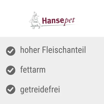 Hansepet. hoher Fleischanteil, fettarm, getreidefrei (texte en allemand).