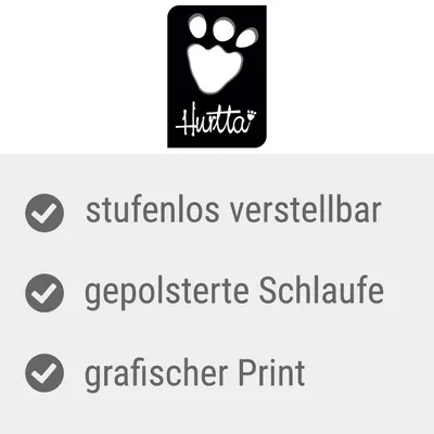 Hurtta. Stufenlos verstellbar, gepolsterte Schlaufe, grafischer Print.
