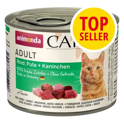 animonda ADULT Rind, Pute + Kaninchen. 100% frische Zutaten, Ohne Getreide, Made in Germany. Manzo, tacchino, coniglio. Etichetta gialla: TOP SELLER. animonda ADULT Rind, Pute + Kaninchen. 100% frische Zutaten, Ohne Getreide, Made in Germany. Manzo, tacchino, coniglio. Etichetta gialla: TOP SELLER.