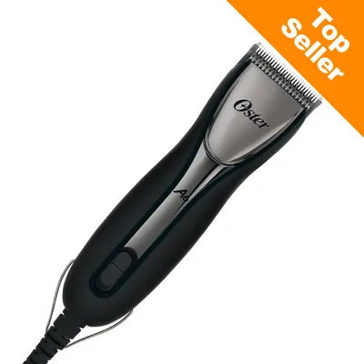 Oster A6 klippmaskin med sladd, svart och silverfärgad, synlig text: Top Seller i orange hörn