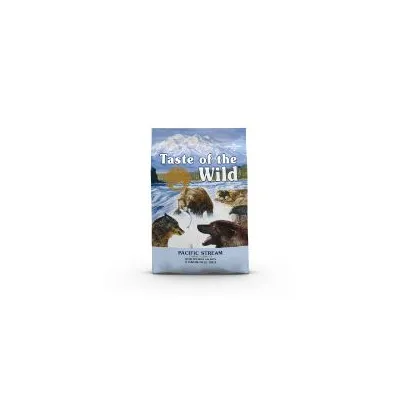 Confezione di Taste of the Wild Pacific Stream, testo visibile: 'Taste of the Wild', 'Pacific Stream'. Immagine di animali selvatici su sfondo natura.