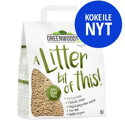 GREENWOODS A Litter bit of this! 100% plant fibre, KOKEILE NYT. Biodegradable, flushable clumps, long-lasting odour control, low dust, gentle on paws, 8 l GREENWOODS A Litter bit of this! 100% plant fibre, KOKEILE NYT. Biodegradable, flushable clumps, long-lasting odour control, low dust, gentle on paws, 8 l