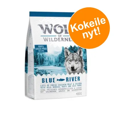 Wolf of Wilderness Blue River, 100% grain-free recipe, 400 g. Kokeile nyt!