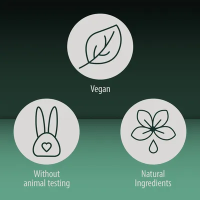 Características do produto: vegan, sem testes em animais, ingredientes naturais.