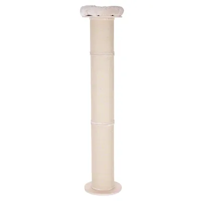 Cat tree with beige sisal post and padded top lying surface, suitable for cats to scratch and rest.